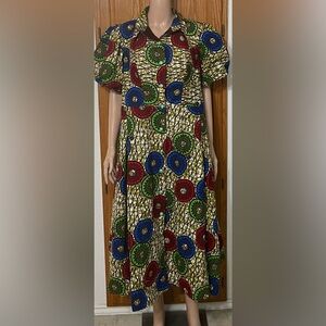 Vintage-Inspired African Ankara Midi Dress